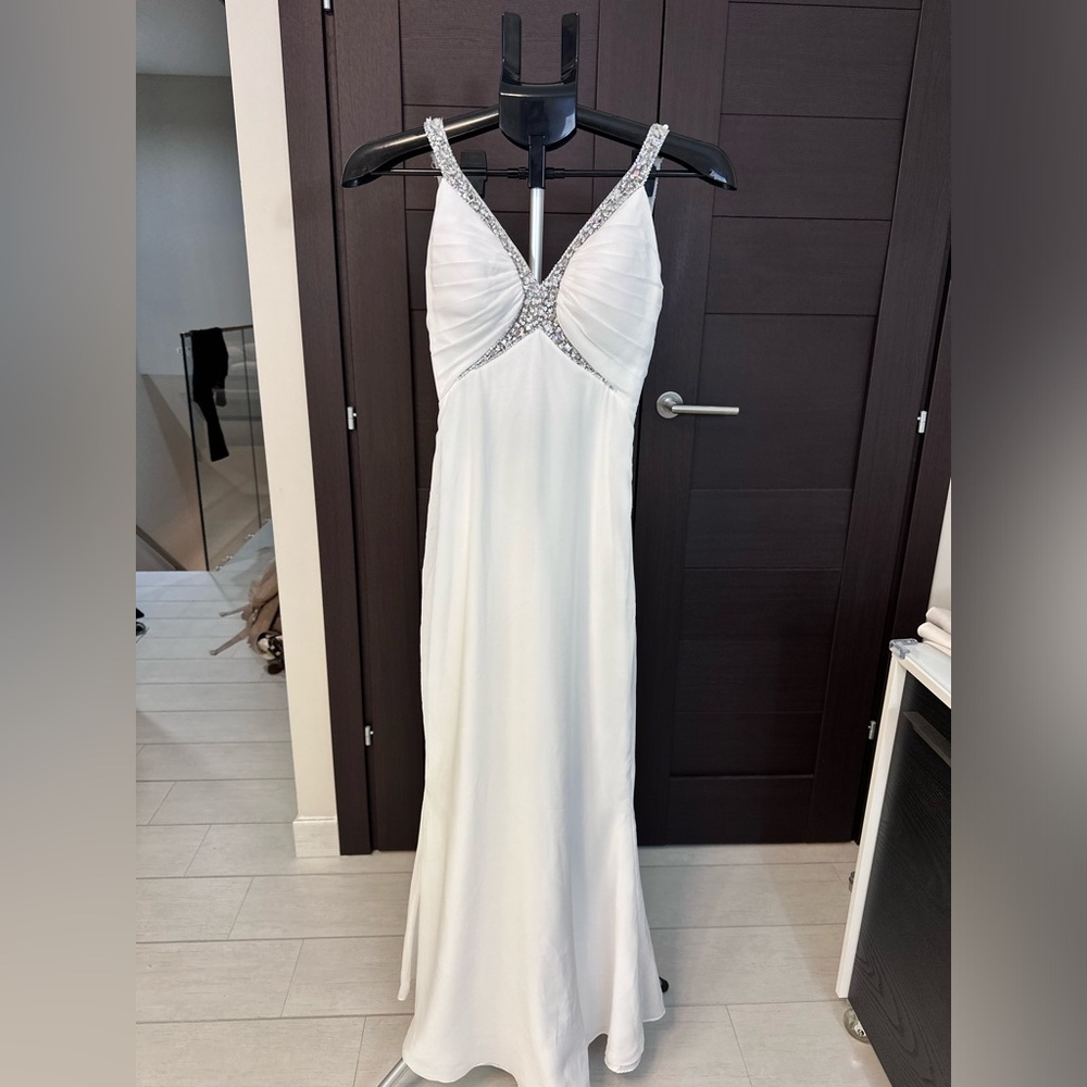 Faviana White Dress with Silver Details